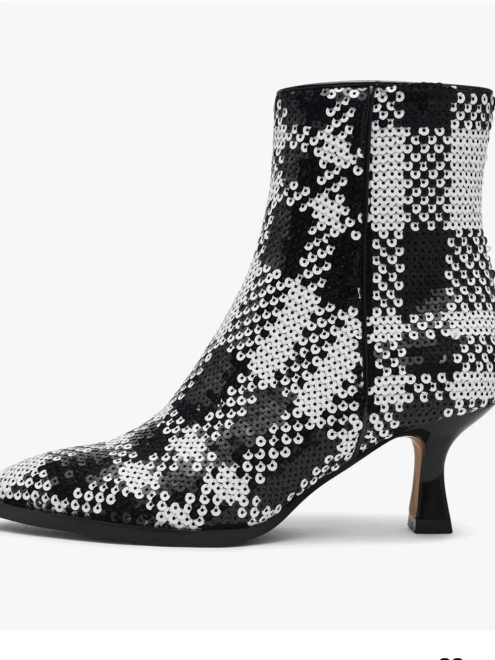 Betsey Johnson Black and White Sequin Plaid Ankle Boots - Picture 2 of 3